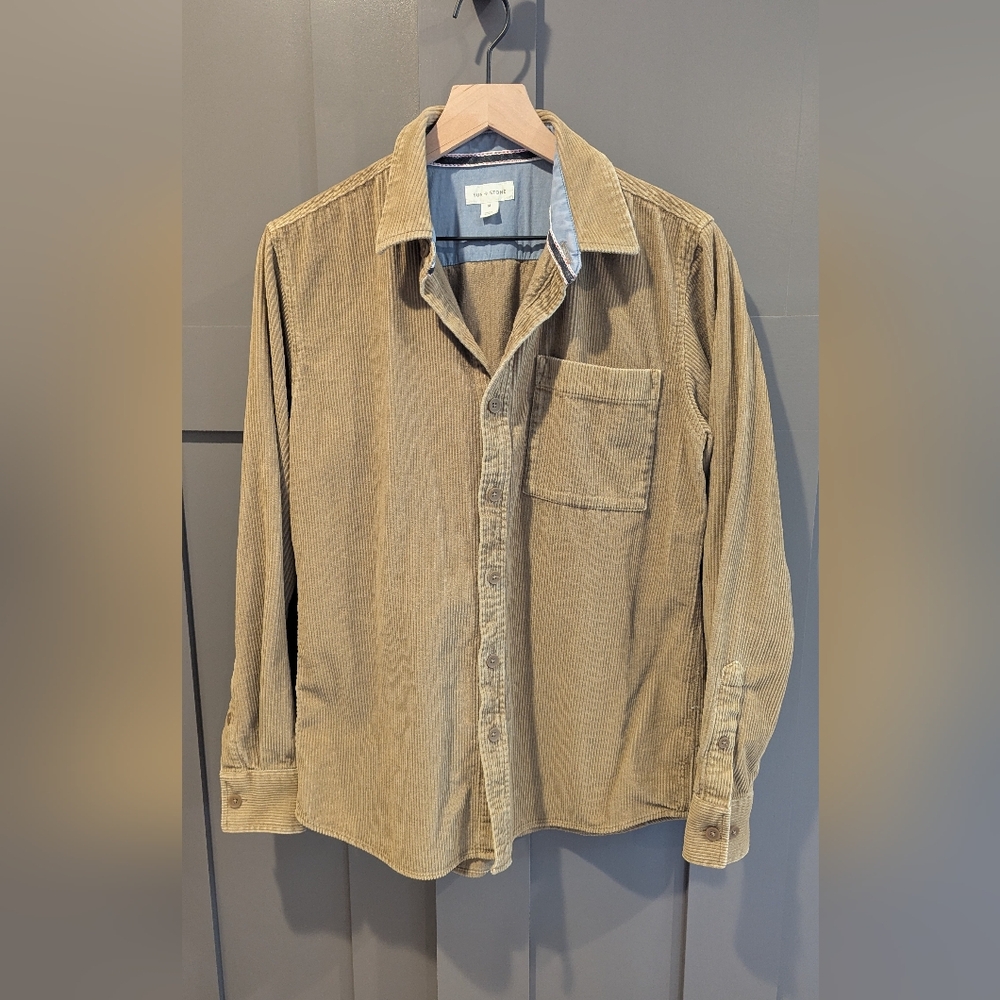 Sun + Stone Men's Corduroy Shirt Khaki Tan Size M